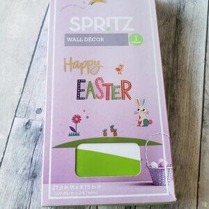 (set of 2) Happy Easter Wall Decor 28"x10" Bunny Rabbit Flowers Chick